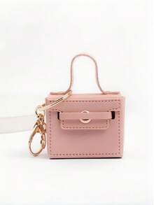 1pc Pink Decorative Square Keychain - Multicolor - View 1