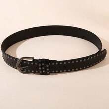 1pc Women's Gunmetal Premium Alloy Buckle Double Row Rivet Embellished Belt Accessory PU Leather Punk Style Matches Casual Pants Jeans Dresses And Other Daily Wear - Black - View 2