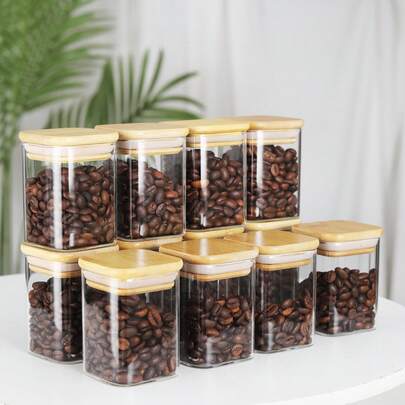 6/12pcs - 180ml Square Glass Spice Jars With Natural Bamboo Lids, Minimalist Style Spice Containers, Multi-Size Combo Set, Suitable For Storing Spices/Grains/Snacks In Kitchen And Dining Room, Great Housewarming And Wedding Gift