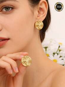 1 Đôi bông tai tròn bất đối xứng bằng thép không gỉ, kiểu dáng Châu Âu và Mỹ, thích hợp cho tiệc tùng, tiệc chiêu đãi, du lịch, đám cưới, kỳ nghỉ, đeo hàng ngày, quà tặng Ngày của Mẹ. - Vàng - Xem 7