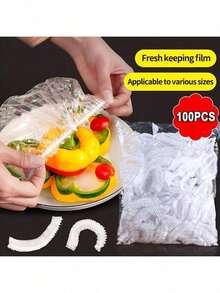1 Pack (100/200/500pcs) Reusable Food Wrap And Shower Cap Set, Transparent PE Food Preservation Film, Elastic Disposable Bowl Covers, Ideal For Back To School Season - Multicolor - View 9