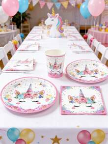 40件套独角兽主题派对餐具，生日装饰一次性餐具，食物托盘，蛋糕托盘，一次性餐盘，派对杯，水杯，餐巾纸，纸巾，派对一次性食物容器，女孩生日，生日礼物，派对小礼品，婴儿派对装饰，性别揭晓派对，家居生日装饰，厨房用品，独角兽主题派对装饰 - 粉紅色獨角獸 - 查看 5
