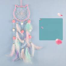 Dreamcatcher Wind Chime DIY Material Pack Feather Weaving Hanging Decor - Rabbit Head Pom-pom - Blue - View 6