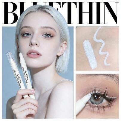 BLUETHIN 1pc Pearl White Eyeshadow Pencil, Highlighter Eyeshadow Stick, Smooth Shimmery, Waterproof & Long-Lasting Everyday Eye Makeup