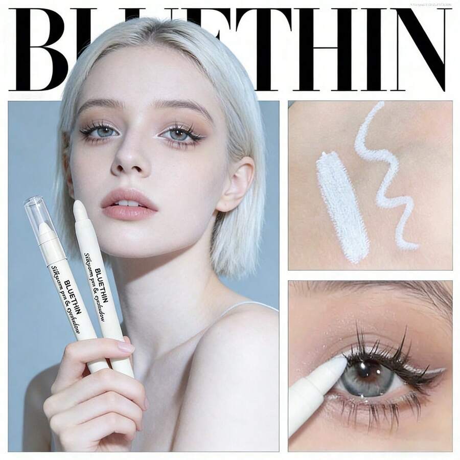 BLUETHIN 1 支珍珠白眼影笔、荧光笔眼影棒、顺滑闪亮、防水持久的日常眼妆 - 銀色 - 查看 1