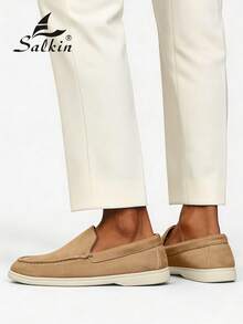 Salkin Mocassins sans lacets pour hommes de designer de mode, chaussures décontractées  souple de couleur unie, sensation premium abordable, chaussures décontractées plates souples confortables respirantes antidérapantes et durables, polyvalentes pour les costumes, les étudiants retour à l'école, la remise des diplômes, le style preppy, le formel d'affaires, le bureau, la fête, le banquet, le mariage, les chaussures du marié, printemps été automne, grandes tailles, plusieurs couleurs disponibles, la taille est petite, veuillez commander une taille au-dessus - Kaki - Voir 3