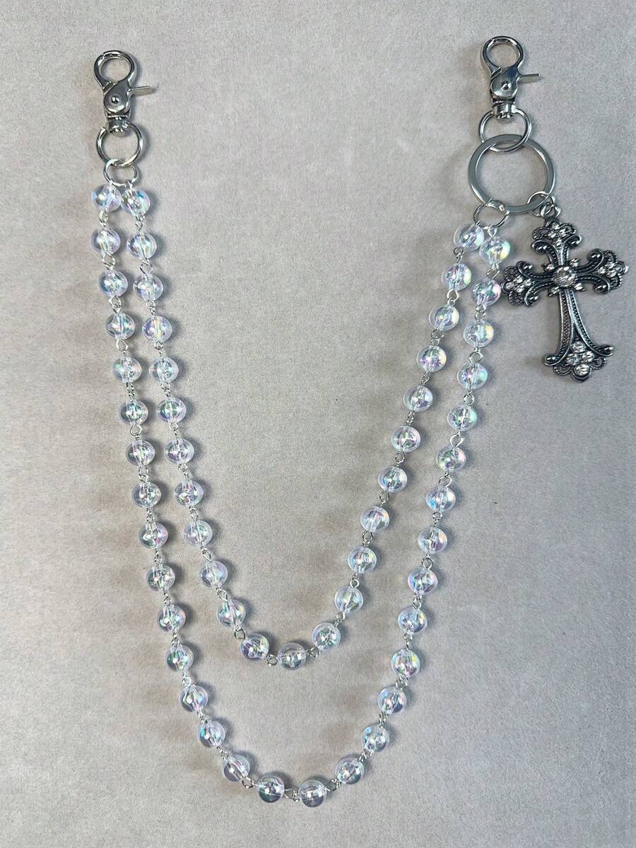 十字水钻裤链、龙虾扣腰链、钱包链、复古链、双层链、嘻哈朋克风、牛仔裤链、口袋链、男士钥匙扣、多元素裤链 - 彩色 - 查看 1