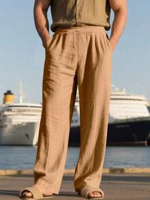 Men's Breathable Linen Loose Casual Sports Pants, Suitable Beach, Spring/Summer - Màu vàng - Xem 9