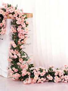 2pcs/Set 69-Head Artificial Rose Vine Wreath Decor, Floral Hanging Craft For Garden, Suitable For Wedding Arch, Valentine's Day, Gift, Graduation Ceremony - Pink - View 1