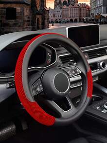 Bọc vô lăng bằng lụa băng thoáng khí - Ít thấm hút, phù hợp với ô tô, xe tải và SUV - Miếng đệm vô lăng mềm mại, chống trượt, dùng được cả bốn mùa, làm từ PU và sợi microfiber, với đường chỉ khâu màu đỏ. - A - Xem 11