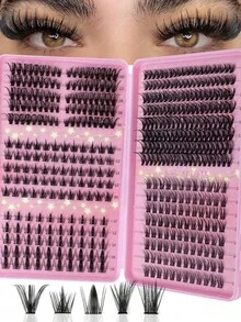 560/528/456片装DIY单根假睫毛,D型卷翘浓密大容量睫毛册,混合款式簇状假睫毛,浓密蓬松,自然妆效,适合新手在家DIY,柔软持久,便携旅行,适用于舞台、婚礼、户外、日常工作、音乐派对等场合 - 粉色 - 查看 18