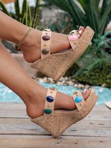 Giày sandal đế xuồng bằng nút bần mềm mại, kiểu dáng đan chéo, dành cho nữ - Thanh lịch, đa năng - Bộ sưu tập hè mới - Thoải mái, năng động - Mang hàng ngày - Đi biển - Thiết kế quai đan chéo - Mũi hở - Đế xuồng - Đế bằng nút bần mềm mại - Màu xanh navy - Gót cao - Phong cách duyên dáng - Đi làm - Dự tiệc & Lễ hội - Mùa hè - Chất liệu nút bần - Màu Khaki - Xem 1