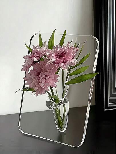 Bình hoa acrylic trong suốt hiện đại, chậu trồng cây hình chữ nhật nặng, thiết kế khung, trang trí nhà cửa và văn phòng, vật trang trí bàn làm việc phong cách tối giản, phù hợp với hoa giả/hoa tươi.