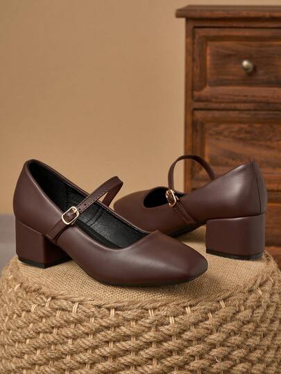 Black Patent Two-Tone Square Toe Bow Block Heel Pumps – 5cm