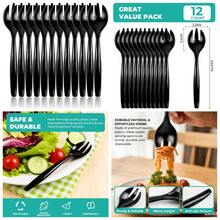12 Pack Black Plastic Forks Heavy Duty Disposable Serving Utensils For Catering Wedding Party Buffet Events - 1 - View 1