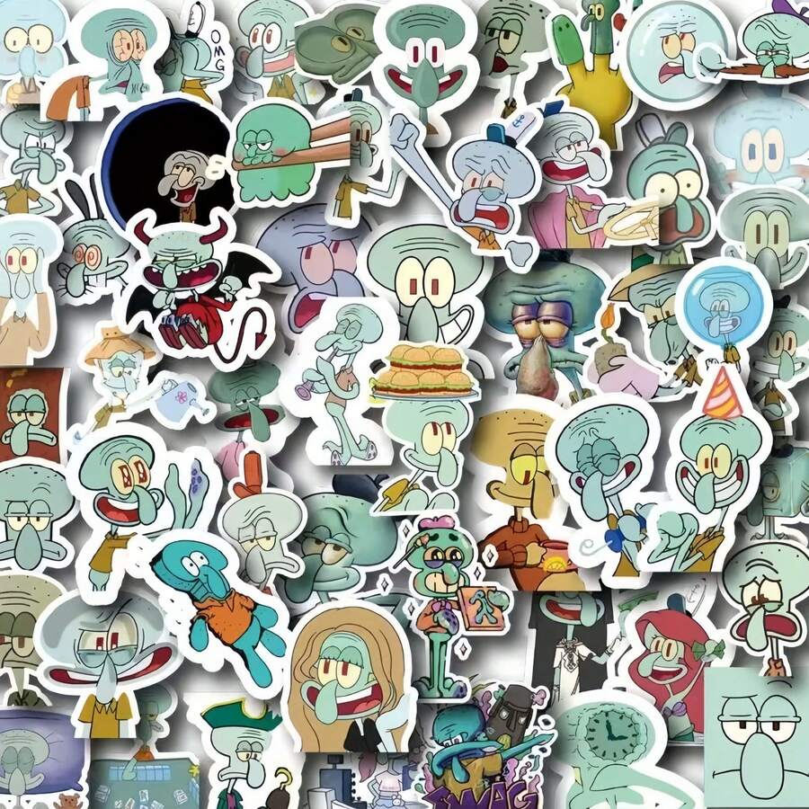 SpongeBob SquarePants 60pcs SquarePants Style Sticker Roll - Random Designs, Featuring Characters Like SquarePants, Squidward, Sandy, Plankton, Mr. Krabs, In Soft Colors, Suitable For Crafts, Gift Wrapping, Phone & Cup Decoration, Birthday Themes And DIY Projects, Cute Cartoon DIY Decorative Stickers For Phone Cases, Laptops, Notebooks, Guitars, Cups, Stationery, Waterproof Stickers - Random - View 1