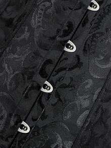 Top Corsé Vintage de Jacquard con Cordones en la Espalda y Cintura de Ballenas, Prenda Exterior de Moda con Cinturilla Moldeadora, Atuendos para Fiesta de Halloween, Cumpleaños, Concierto Country, Festival y Vuelta al Colegio para Mujeres - Negro - Ver 5