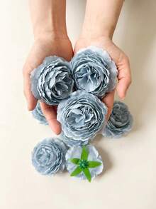 12/24pcs Artificial Peony Flowers With Stems, Suitable For Wedding Party Decor, Cake Decor, Living Room & Dining Table Decor, Fake Plants, Autumn Decor, Room Decor, Desktop Decor, Garden Decor, Home Decor, Back To School Supplies - Dusty Blue - View 1