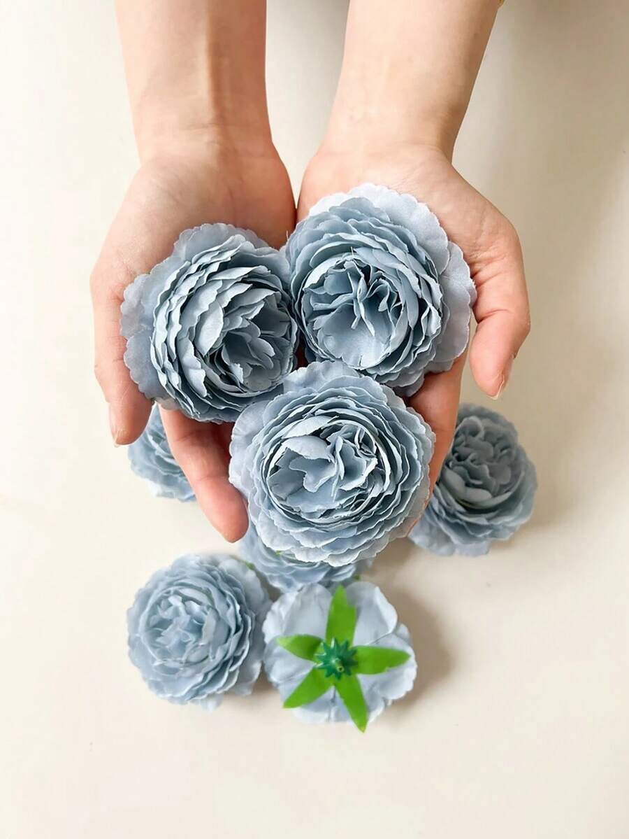 12/24pcs Artificial Peony Flowers With Stems, Suitable For Wedding Party Decor, Cake Decor, Living Room & Dining Table Decor, Fake Plants, Autumn Decor, Room Decor, Desktop Decor, Garden Decor, Home Decor, Back To School Supplies - Dusty Blue - View 1