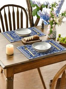 1 pieza Camino de mesa de lino con estampado floral azul, disponible en múltiples tamaños, adecuado para comedor del hogar, decoración de cocina, decoración del hogar, fiesta al aire libre y decoración de restaurantes, con apariencia de lino texturizado - Multicolor - View 6