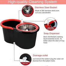 Spin Mop And Bucket With Wringer Set, 360° Mop And Bucket System With 3 Microfiber Mop Refills And 61" Extended Handle For Floor Cleaning - Black - View 5
