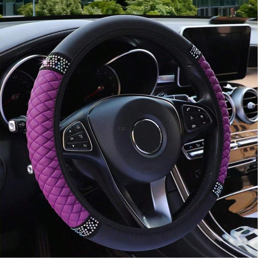 Bling Car Steering Wheel Cover, Fluffy Crystal Rhinestone Vehicle Steer Wheel Protector, Sparkly Diamond Automotive Wheel Cover Adaptable To 14.5-15 Inches, Universal For Most Cars, Elastic Fluffy Steering Wheel Accessories For Women Girls,Car Acessesories,Car Stuff,Car Decor,Car Essentials,Valentines Gifts,Birthday Gift (Purple) - (B) Màu tím - Xem 1