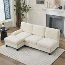 Large Sofa And Sofa 194*118*81 Cm, 3 Seater Sofa Ecksofa Für Wohnzimmer, Wohnung, Lounge Und Schlafzimmer – L-Förmiges Schlafsofa, Freizeitsofa, Beige, Leinen - 米色 - 查看 5