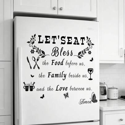 Black Butterfly English Kitchen PVC Sticker With Fork And Knife Family Dining Table Fridge Decor Removable Background Wall Decal