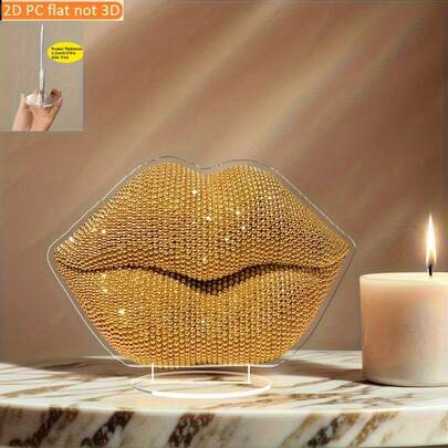Món đồ trang trí 2D bằng acrylic, thiết kế môi vàng, phong cách tối giản và thời trang kèm đế - Hoàn hảo cho Ngày của Mẹ, Lễ Tạ ơn và Lễ Phục sinh.
