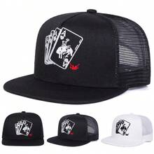 1顶男士扑克A字棒球帽，刺绣棒球帽，时尚街头嘻哈帽，适合春季、秋季、旅行、海滩、夏季、假日等户外休闲场合 - 多色 - 查看 6