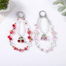 创意合金樱桃双线珠手机链钥匙扣精致包包挂件手机壳配件小礼物 - 彩色 - 查看 4