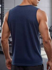 New Men's Sports Sleeveless Vest, Round Neck Solid Color Running Tanks, Suitable For Outdoor Gym, Jogging And Training - Blue - View 3