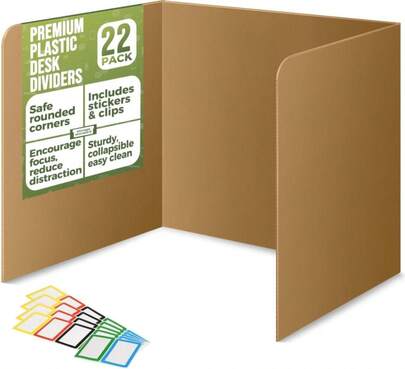 22-Pack Desk Dividers For Students - Durable &Amp; Waterproof Plastic Study Carrel Divider, Classroom Folders Teacher Supplies, Easy Clean Plastic Privacy Shield Folder Boards For Student Desks, Brown