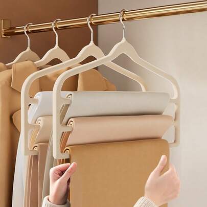 5pcs Multi-Layer Non-Slip Plush Pant Rack, Suitable For Jeans, Skirts And Casual Pants - Space-Saving Wardrobe Organizer Rack, Designed With Multi-Layer, Neatly And Orderly Store Clothes, Hanger And Closet Storage Accessories