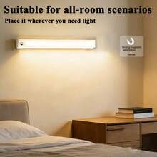 1pc Motion Sensor LED Lighting, USB Rechargeable, No Drilling Required, Suitable For RV, Garage, Kitchen, Wardrobe, Bedroom, Staircase, Vanity, Car Interior Lighting, 5V Low Voltage, Minimalist Design, Night Light, Under Cabinet Lamp, RV Travel Lighting, Automotive Accessories - 30cm Long Strip Sensor Light - View 2