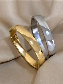 Women's 18K Gold Plated Stainless Steel Bracelet, Fashion Light Luxury Simple Basic Bracelet, Waterproof Jewelry. Elegant Stainless Steel Wide Bangle, Vintage Style, Suitable For Daily And Party Wear, Ideal Holiday Gift For Girlfriend Or Best Friend - Multicolor - View 1