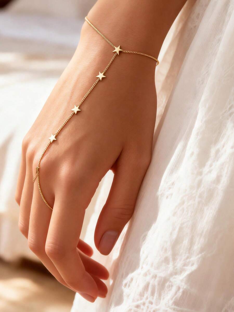 1 chiếc dây đeo ngón tay hình ngôi sao trang nhã, thích hợp cho nữ giới đeo hàng ngày, hẹn hò, dự tiệc, tiệc chiêu đãi, làm quà tặng ngày lễ. - Vàng - Xem 1