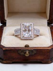 1枚女士结婚戒指，精致时尚奢华锆石镶嵌创意个性化戒指，适合订婚、结婚、宴会礼物 - 玫瑰金 - 查看 10