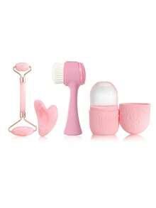 Bộ dụng cụ massage làm đẹp da mặt dành cho nữ gồm 1/3/4/7/9/12 món, bao gồm dụng cụ cạo mặt, con lăn, cọ, khay đá, băng đô, băng đeo cổ tay, kẹp tóc, dây buộc tóc, túi đựng, giá cả phải chăng. - Bộ dụng cụ massage tay màu hồng - Xem 14