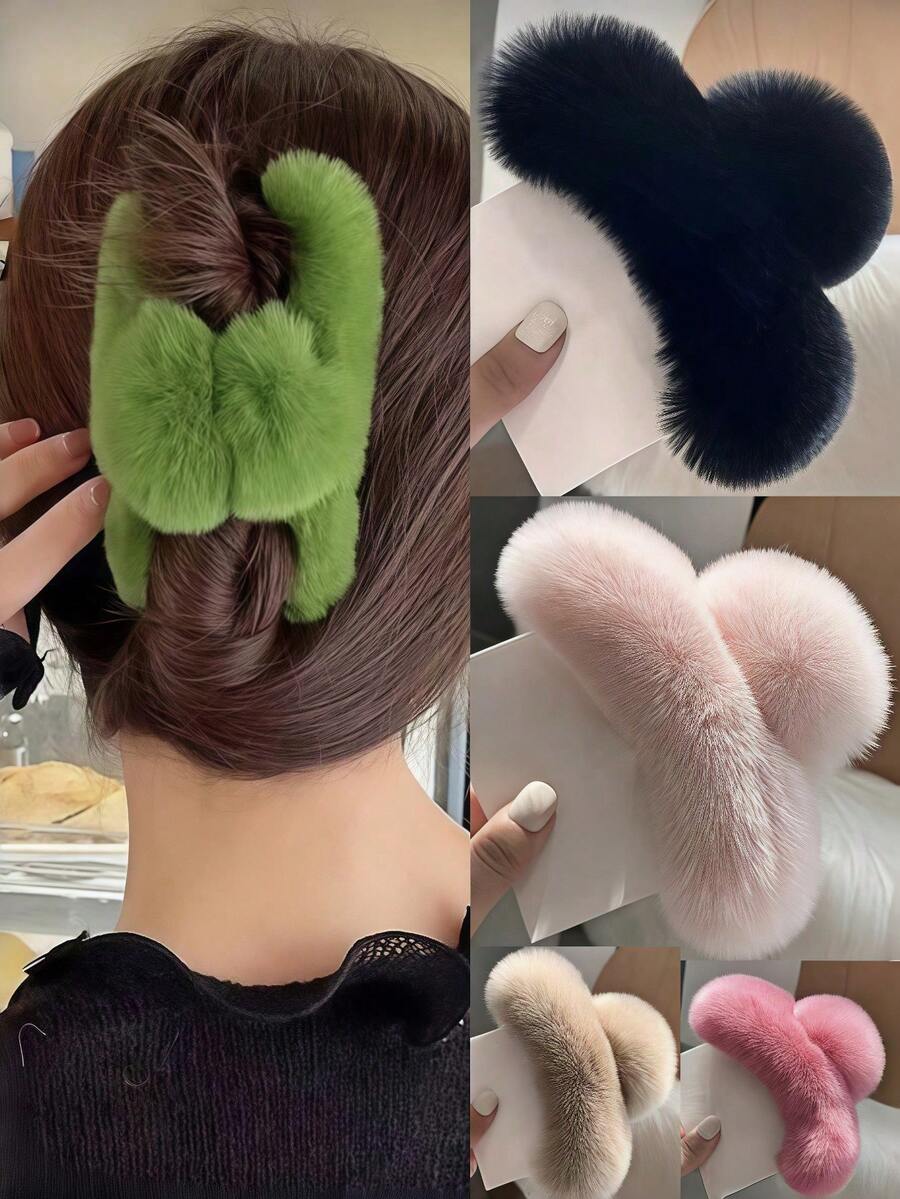 1件裝毛絨抓夾髮夾，舒適保暖柔軟蓬鬆，適合女性與女孩，適用於粗髮 - 彩色 - 查看 1