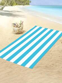 1pc Simple Striped Beach Towel, Extra Large Microfiber Quick Dry Water Absorbent Beach Towel, Anti-Sand Beach Blanket, Suitable For Travel, Swimming Pool, Yoga, Gym, Beach, Holiday Essentials (Single-Sided Printed), Beach Accessories, Pool Float - Large Beach Towels, Microfiber Beach Towel, Round Beach Towel, Striped Beach Towel, Good For The Beach, Dries Fast, Soft Beach Towel, Summer Essential, Cute Beach Towel, Cruise Essentials, Pool Essentials, Vacation Essentials, Camping Essentials, Beach Essentials, Beach Accessories For Women, Beach Towels Oversized - Xanh nhạt - Xem 7