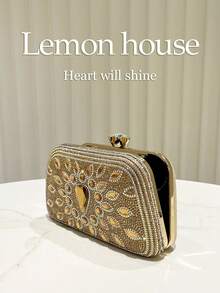 1pc Glamorous Shiny Gold Evening Bag, Luxury Rhinestone Studded Elegant Clutch Purse For Women, Suitable For Banquet, Party, Wedding, Ramadan, Comes With Metal Chain, Great Gift For Ladies - Gold - View 7
