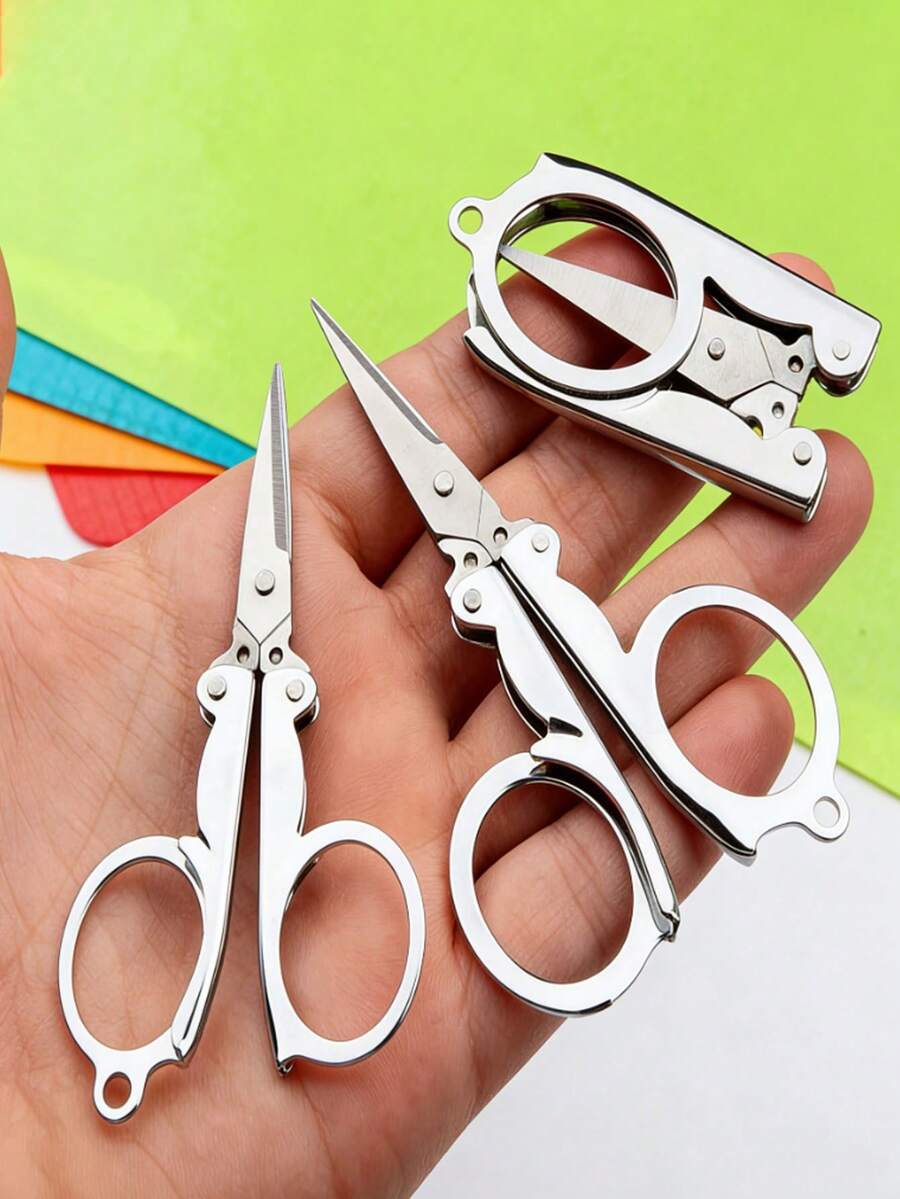 1/2pcs Foldable Stainless Steel Mini Scissors, Suitable For Travel, Office, Crafts, Emergency Cutting And More - Silver - View 1