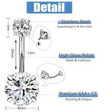 Bộ khuyên rốn 14G 10mm, 2 chiếc bằng thép không gỉ mạ vàng/bạc, kiểu bấm ngược, khuyên rốn nổi, đính đá CZ, dành cho nữ. - Bạc - Xem 2