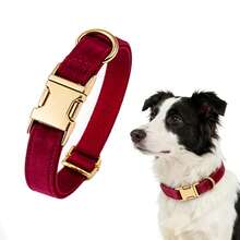 1pc Velvet Material Pet Dog Collar, Soft & Comfortable Adjustable Dog Collar With Metal D-Ring, Quick Release Safety Buckle, Suitable For Small To Medium To Large Dogs, Fashionable Pet Dog Collar - Red - View 11