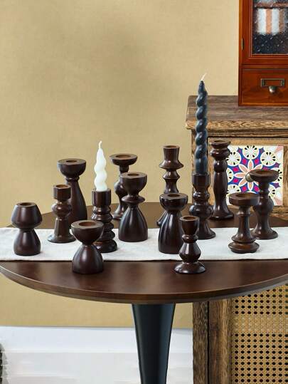 1个复古深棕色木质烛台，罗马柱式烛台，多种款式可选，农舍风格烛台，适合家居装饰、婚礼、派对、餐桌摆饰、节日礼物