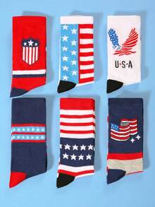 1/6 双装男士中筒袜，美国独立日旗帜条纹运动休闲袜，薄款，时尚，街头风，百搭袜子 - 彩色 - 查看 4