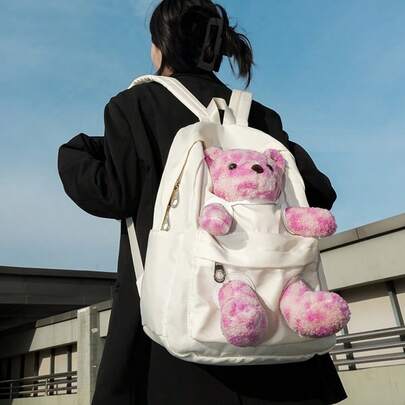 Cute 3D Plush Bear Backpack With Fun Shape Design Multi-Pocket Storage Large Capacity Lightweight Carrying System Suitable For Students Daily School Commute And Travel Scenarios.