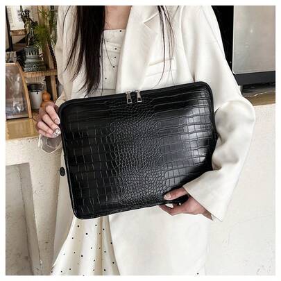 Polyester Laptop Sleeve Bag, Suitable For Galaxy Book Flex And Pro, Crocodile Texture, Horizontal Slim PU Leather Laptop Bag, Women Laptop Sleeve