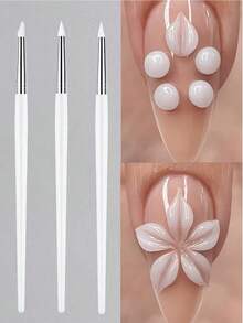 5pcs Nail Art Brush Set, Includes Silicone Tips, Dotting Brush, Blending Brush And Flower Painting Brush. This Multi-Function Nail Art Brush Set Is Suitable For 20 Different DIY Nail Art Projects. - Multicolor - View 3